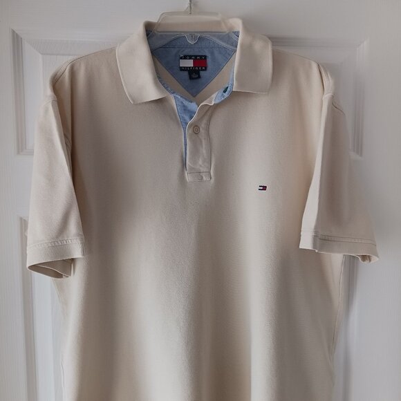 Tommy Hilfiger Golf Polo Mens Shirt Size X-Large Cream Short Sleeve Logo READ - Picture 1 of 9